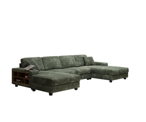 English Elm Convertible U-Shaped Sofa With Storage, Modern Corduroy Design For Spacious Living Rooms, Green W1793S00029