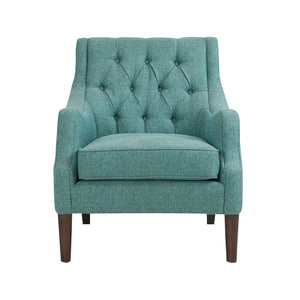 JLA Home Madison Park - Button Tufted Accent Chair with Plush Removable Cushion, Solid Morocco-Finish Wood Legs for Elegance and Comfort Teal FPF18-0512