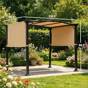 English Elm Backyard European Pergola with Retractable Uv Canopy and Powder Coated Steel Frame T3971S00232