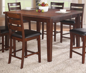 English Elm Contemporary Rectangular Dining Table Set 7pc with 18" Expandable Leaf, Faux Leather Chairs, Warm Finish Walnut 58 L x 58 W x 8 H B011S01094