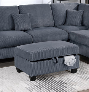 English Elm Contemporary 3pc Sectional Set with USB Charging, Corduroy Upholstery, Storage Ottoman & Pillows Dark Gray 76 L x 35 W x 17 H B011S01241