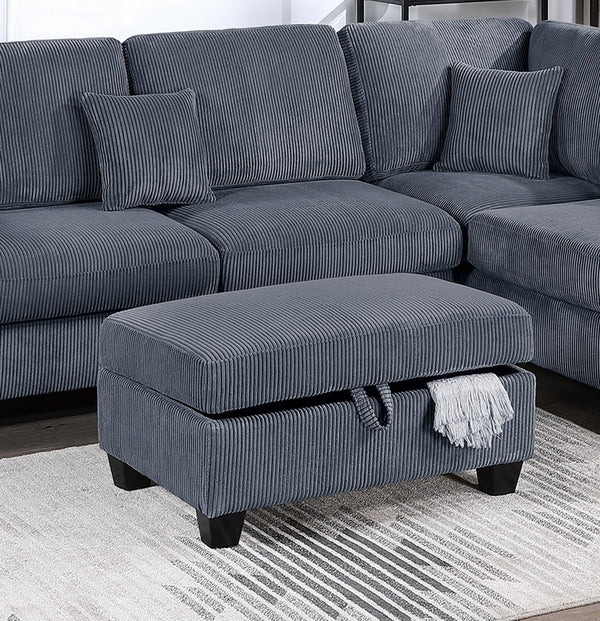 English Elm Contemporary 3pc Sectional Set with USB Charging, Corduroy Upholstery, Storage Ottoman & Pillows Dark Gray 76 L x 35 W x 17 H B011S01241