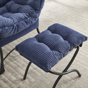 English Elm Lazy Chair Plush Ottoman Lounge Chair with Ergonomic Back, Side Pocket, Steel Frame Comfort Navy Blue W640P271552