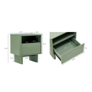 English Elm Ella Modern 20" Nightstand with Sled Legs, Open Shelf & Handle-Free Drawer — Sleek Safe Design Sage Green B365P398161