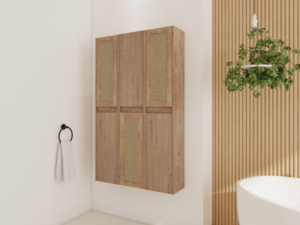 English Elm 36" Bathroom Side Cabinet - Wall-Mounted Floating Design With Soft-Close Doors & Versatile Storage W999S00341