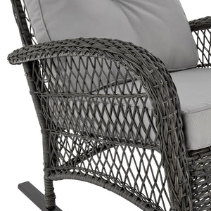 English Elm Fruttuo Upholstered Rocking Chair with Removable Zipper Cushions, Waterproof Fabric, Steel Rattan Frame Grey B365P397660