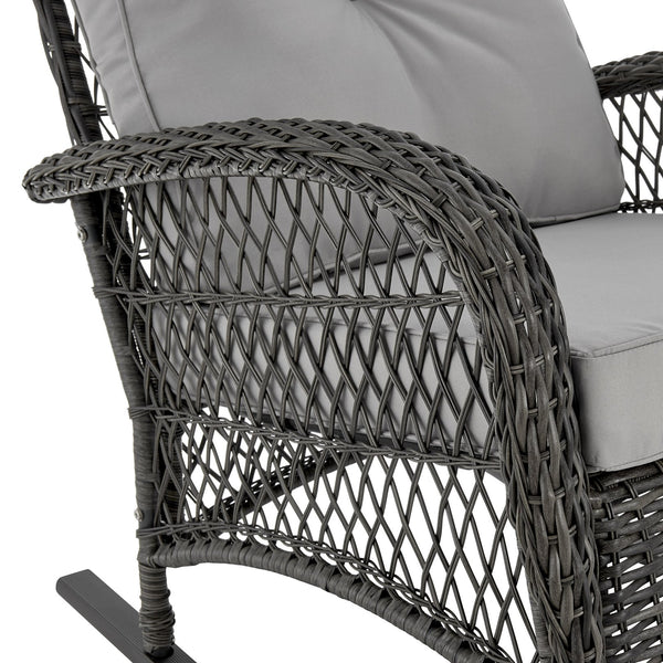 English Elm Fruttuo Upholstered Rocking Chair with Removable Zipper Cushions, Waterproof Fabric, Steel Rattan Frame Grey B365P397660