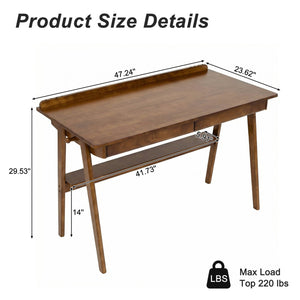 English Elm Solid Wood Writing Desk Mid Century Walnut Finish Two Drawers Shelf and Side Hooks W3204P465630
