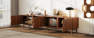 English Elm 87- Inch Rattan Media Console with Rubberwood Legs Four Cabinets Living Room N710P407809P