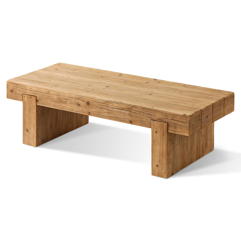 English Elm 47.6" Farmhouse Solid Wood Coffee Table Natural Rustic Rectangular Low Profile Sturdy Double Base W3306P318547