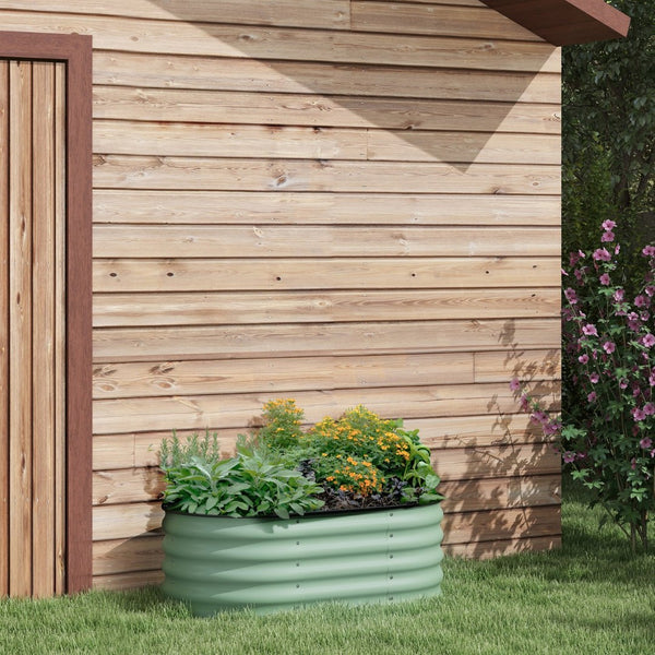 English Elm Outsunny Galvanized Raised Garden Bed Kit - Durable Metal Elevated Planter For Flowers & Vegetables W2225P200925-GIGA