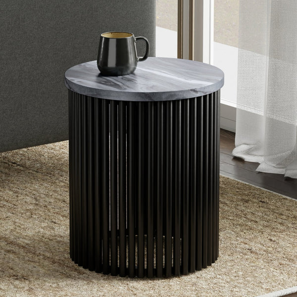 English Elm Demy Black Marble Accent Table with Sturdy Slatted Metal Base, Compact Round End Table (21.3") B136P361857