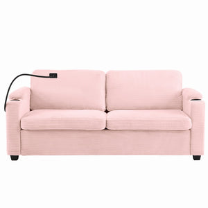 English Elm 72.8" Corduroy Convertible Loveseat with Full Bed Usb Charging and Storage Pockets N719P208880P