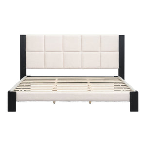 English Elm Christopher Knight Home® - Boucle Cal King Upholstered Platform Bed with Square-Stitched Headboard, Beige Fabric & Black Legs N758C546162A