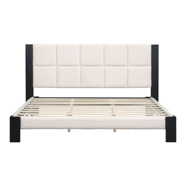 English Elm Christopher Knight Home® - Boucle Cal King Upholstered Platform Bed with Square-Stitched Headboard, Beige Fabric & Black Legs N758C546162A