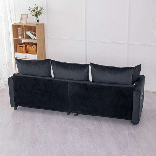 English Elm Velvet Sparkling Chrome 2-Seater Sofa with Contemporary Lines and Plush Upholstery for Living Rooms Black W1767S00024