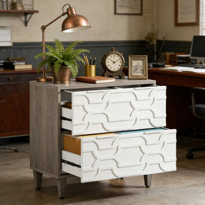English Elm 2-drawer File Cabinet with Reinforced Top White Grey Modern Home Office Storage T3971P451241