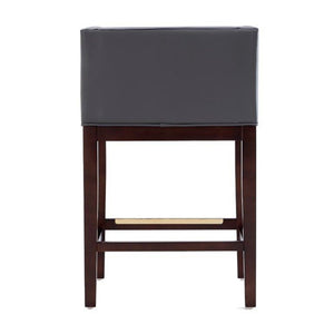 English Elm Kingsley Wood Upholstered Counter Stool in Grey — Beech Wood Walnut Finish, Faux Leather, Gold Footrest, Fully Assembled B365P398025