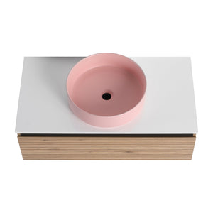 English Elm 36'' Floating Wall Mounted Vanity with Art Ceramic Vessel Sink and Soft Close Drawer W999S00364