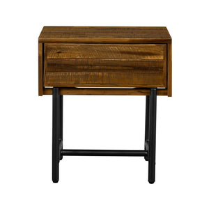 English Elm Cusco Solid Acacia Wood Nightstand with Metal Base and Antique Finish Farmhouse Bedroom B2736P464874