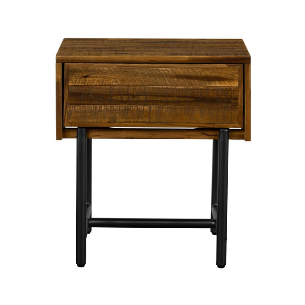 English Elm Cusco Solid Acacia Wood Nightstand with Metal Base and Antique Finish Farmhouse Bedroom B2736P464874