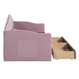 English Elm Twin Size Upholstered Daybed With 2 Drawers ,Velvet Sofabed With Usb Charging Ports,No Box-Spring Needed,Pink