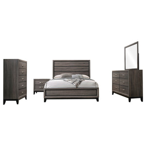 English Elm Carina Grey Oak 5-Piece Eastern King Panel Bedroom Set - Modern Smoky Finish, Paneled Weathered Style B062S00901