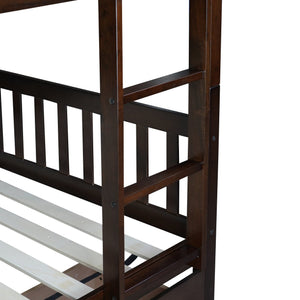 English Elm Full Full Over Full Rubber Wood Bunk Bed With 2 Storage Drawers, Convertible Into 2 Separate Beds, Espresso W504S00196
