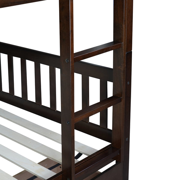 English Elm Full Full Over Full Rubber Wood Bunk Bed With 2 Storage Drawers, Convertible Into 2 Separate Beds, Espresso W504S00196