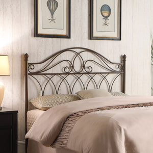 English Elm Willston Brown Queen Metal Scroll Headboard — Romantic Curved Scrollwork, Classic Finials, Warm Traditional Style B062P340843