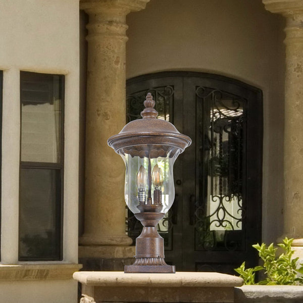 English Elm 21"(H) Vintage Outdoor Lamp Post Light, Waterproof Bronze Garden Lantern with Clear Glass Shade, E12 Bulb Ready W2312P389949