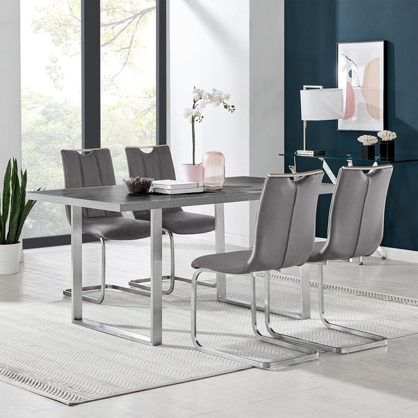 English Elm Caelis Gray Fabric Dining Accent Chair Set of 2 with Brushed Stainless Sled Base, Durable Comfort B2736P354345