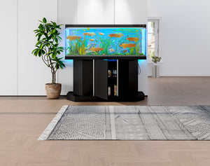 English Elm Modern Engineered Wood Aquarium Stand with Cabinet & Power Hub, 880lb Capacity, Sleek Black Storage N704P350199B