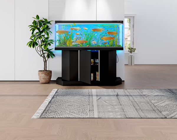 English Elm Modern Engineered Wood Aquarium Stand with Cabinet & Power Hub, 880lb Capacity, Sleek Black Storage N704P350199B