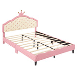 English Elm Full Size Lovely Crown Fantasy Pu Leather Princess Bed With Tufted Headboard, Pink+Cream