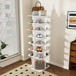 English Elm Rotating Shoe Rack Tower - 7-Tier 360° Spinning Organizer For 28 Pairs, Space-Saving Design In White W2699P270167-GIGA