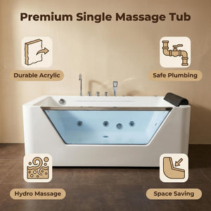 English Elm 67" Whirlpool Soaking Tub with Tempered Glass Apron Chromatherapy Jets Acrylic Spa W3605P400539