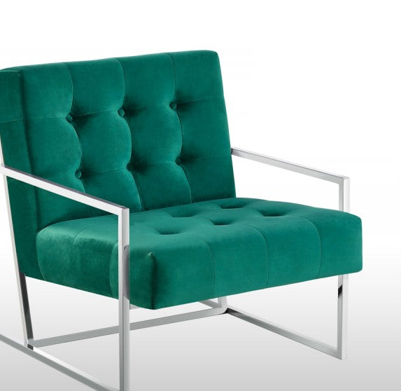 English Elm Living Room Modern Tufted Accent Chair with Chrome Frame, Velvet Upholstery, Mid-Century Comfort Design Green 33 L x 30 W x 28 H B011P360630
