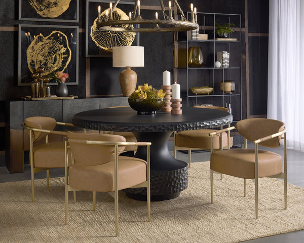 Sunpan Heloise Dining Armchair – Stylish Faux Leather With Gold Stainless Steel Detailing For Elegance Brown Faux Leather 112063