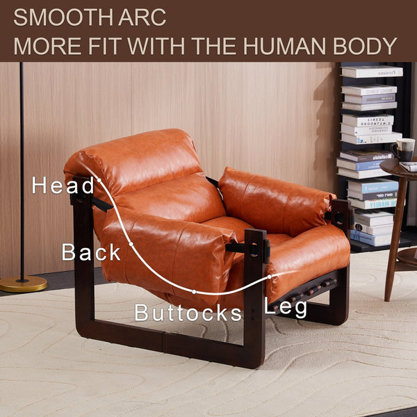English Elm Medieval premium lounge chair with oil-waxed leather, removable cushion, mortise & tenon frame stability Retro Orange W2989P328541