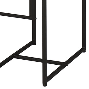 English Elm Desirre Rustic Oak Writing Desk with USB Port, 4 Drawers & Black Metal Sled Base — Industrial Charm B2726P251778