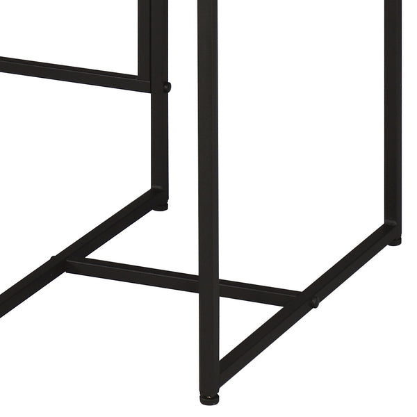 English Elm Desirre Rustic Oak Writing Desk with USB Port, 4 Drawers & Black Metal Sled Base — Industrial Charm B2726P251778