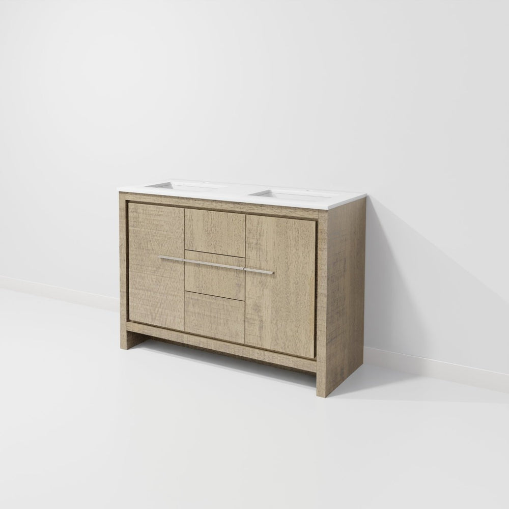 English Elm Rustic Acacia Double Bath Vanity 48" W X 20" D With White Quartz Top - Stylish Storage & Warmth B2731P259200-GIGA