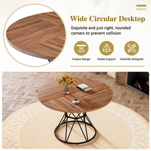 English Elm Table and Chair Set Walnut Round Dining for Four with Tufted Suede Seats W1151S04853