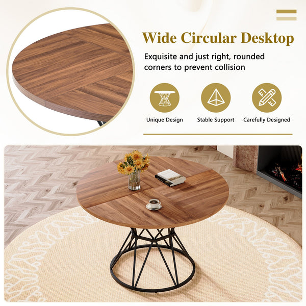 English Elm Table and Chair Set Walnut Round Dining for Four with Tufted Suede Seats W1151S04853