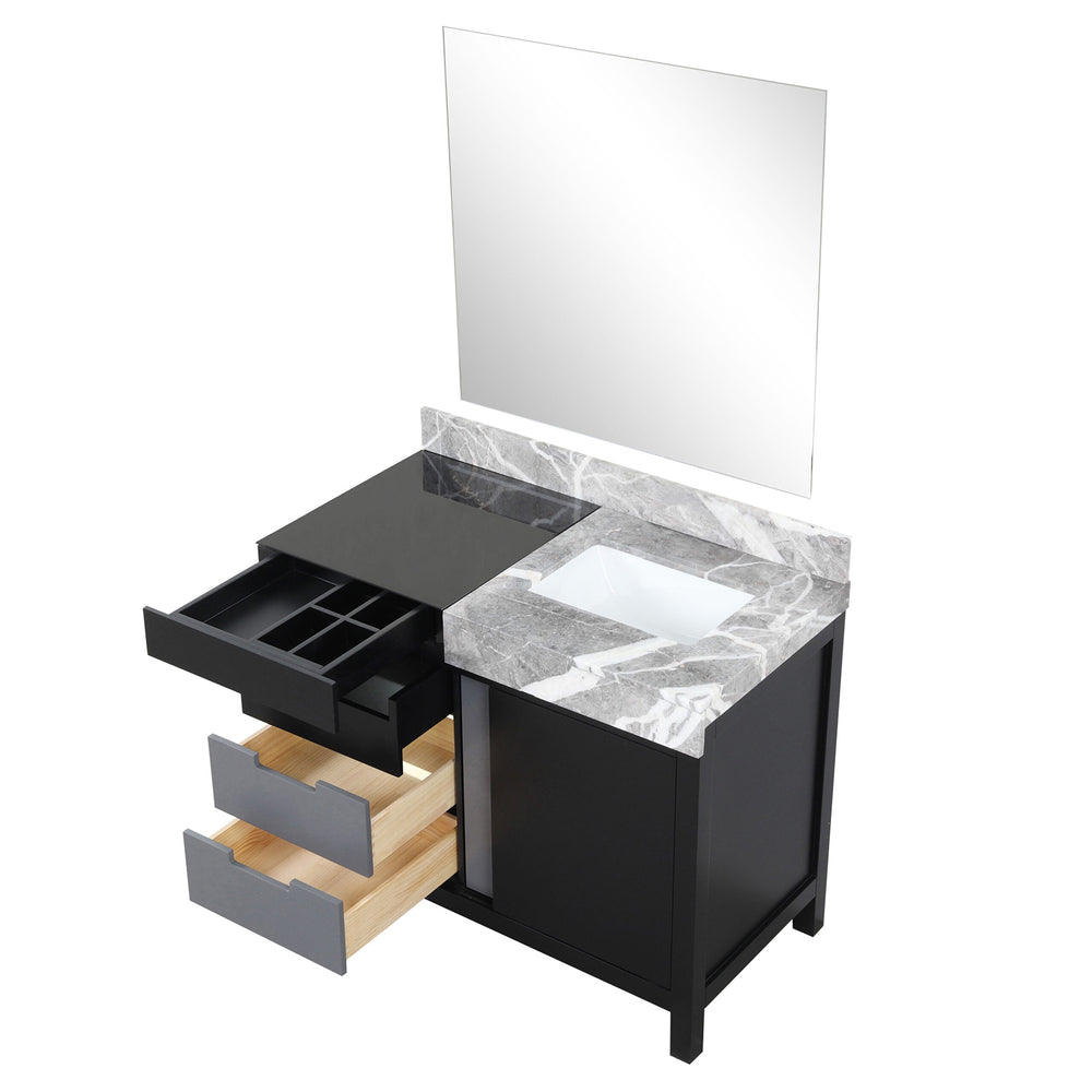 English Elm Black And Grey Bath Vanity With 34" Mirror - Elegant Castle Grey Marble Top & Smart Storage Solutions B2731S00932