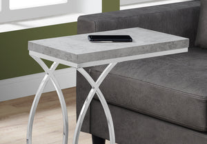 English Elm Accent C-Shaped Side Table with Glossy Laminate Top and Chrome Frame — Versatile Snack & End Surface Grey 26 L x 13 W x 6 H B2710P219215