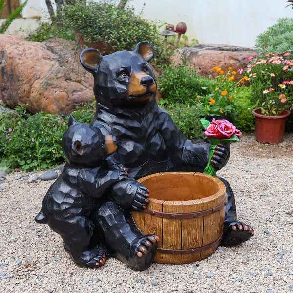 English Elm Outdoor Resin Bear and Cub Planter Sculpture Lifelike Garden Lawn Statue Decor W5398P455471