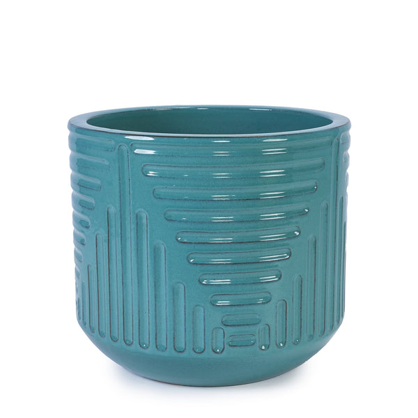 English Elm Ceramic Handcrafted Cyan Planter - Stylish Modern Flowerpot For Garden, Patio, Or Windowsill Decor W3273P326368