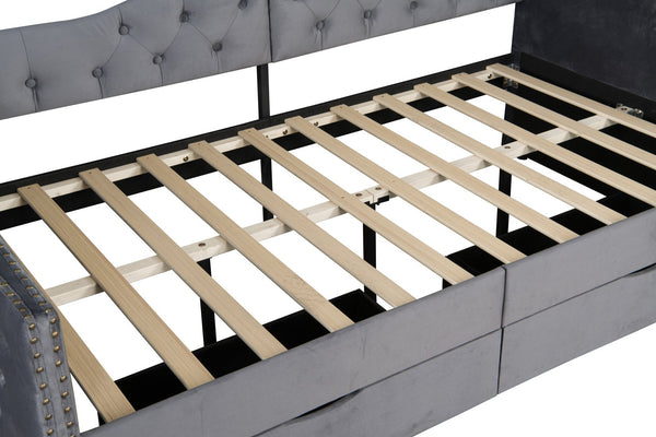 English Elm Upholstered Velvet Daybed Twin with 3 Storage Drawers, 500lb Capacity, No Box Spring Needed W1670P255474